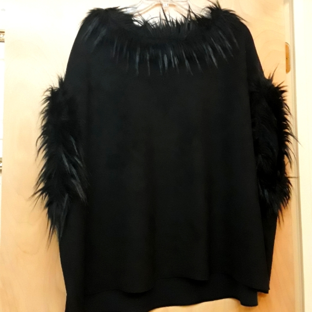 Love Tokken Black Suede Fur Poncho Top XXS